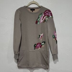 Simona Barbieri Twin Set Sequin Embellished Gray Sweatshirt Dress Size 12